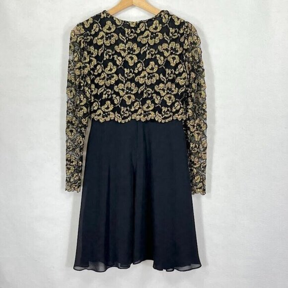 Night Way Collections Vintage Long Sleeve Gold Mesh Overlay Cocktail Party LBD 6 - Picture 3 of 6